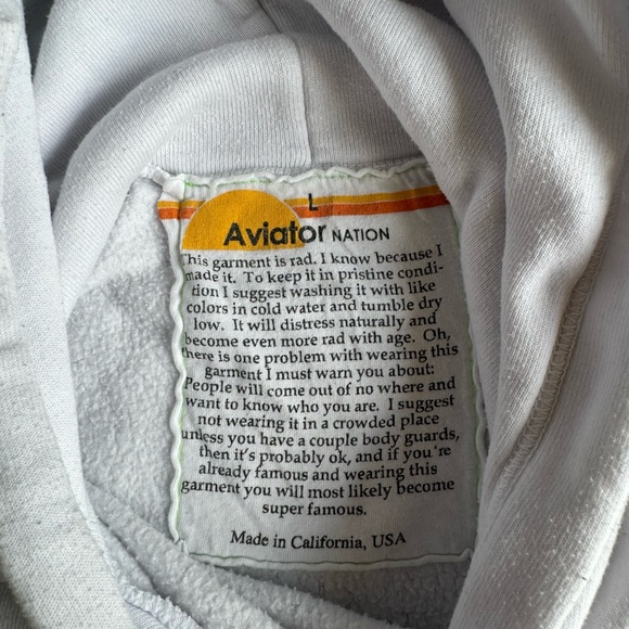 Aviator Nation Rainbow Sleeve Crop Hoodie Pullover - WHITE Size Women’s Large - Picture 4 of 4